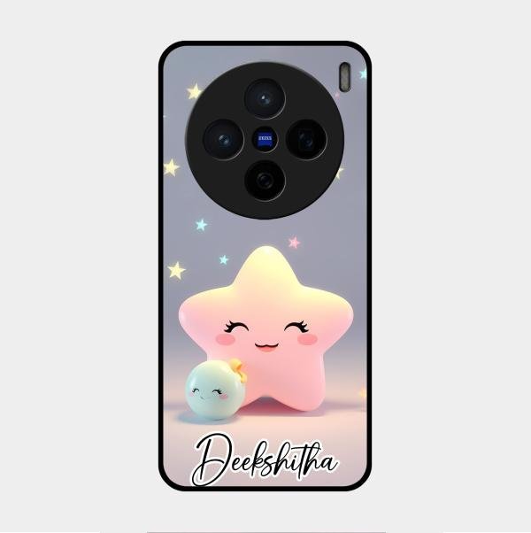 Pink Star Glossy Metal Case Cover For Vivo X200 5G