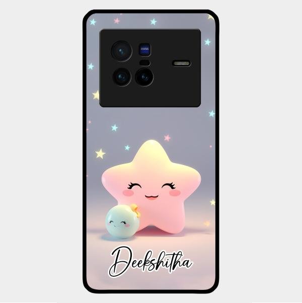 Pink Star Glossy Metal Case Cover For Vivo X80 5G