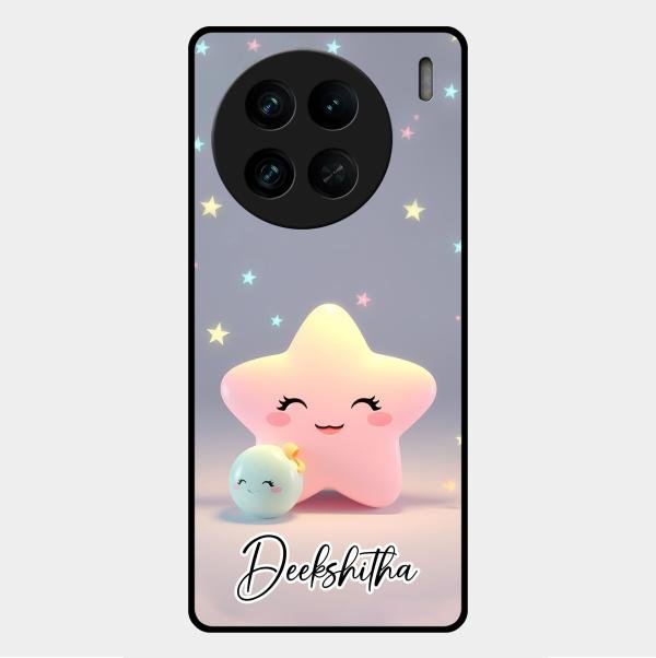 Pink Star Glossy Metal Case Cover For Vivo X90 Pro 5G