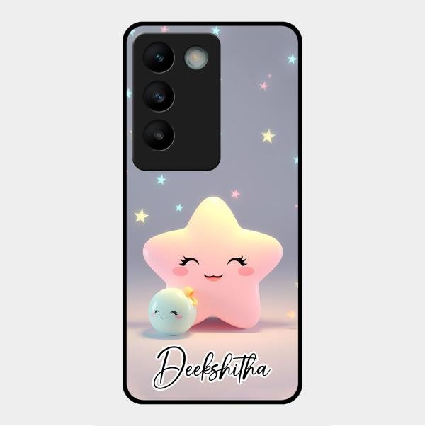 Pink Star Glossy Metal Case Cover For Vivo Y200E 5G