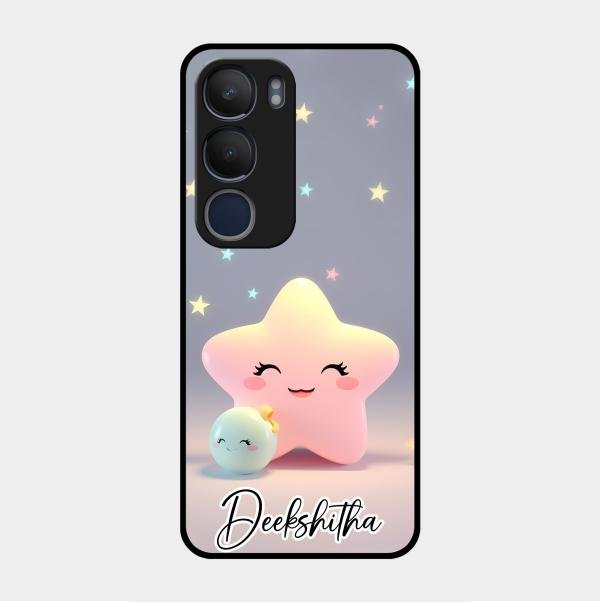 Pink Star Glossy Metal Case Cover For Vivo Y29 5G