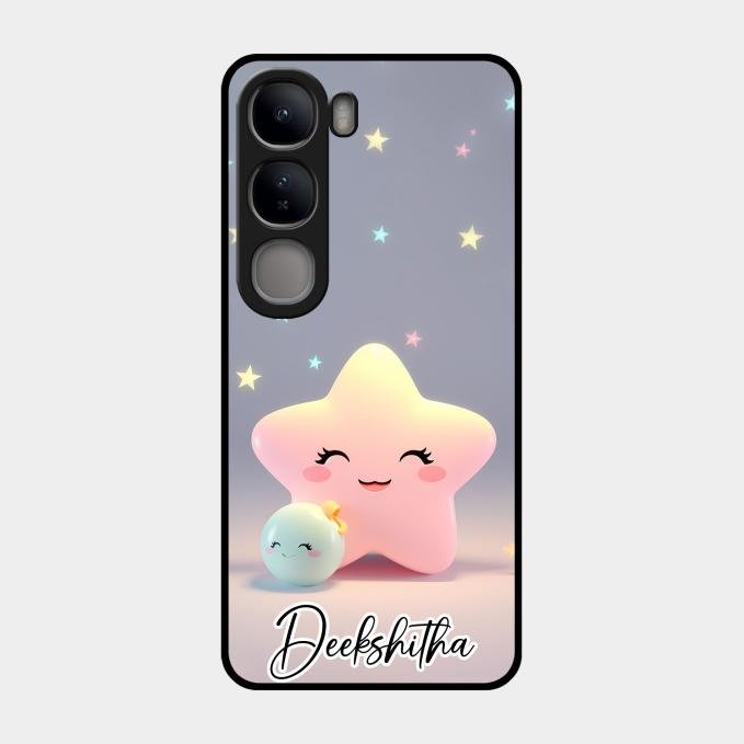 Pink Star Glossy Metal Case Cover For Vivo Y300 5G
