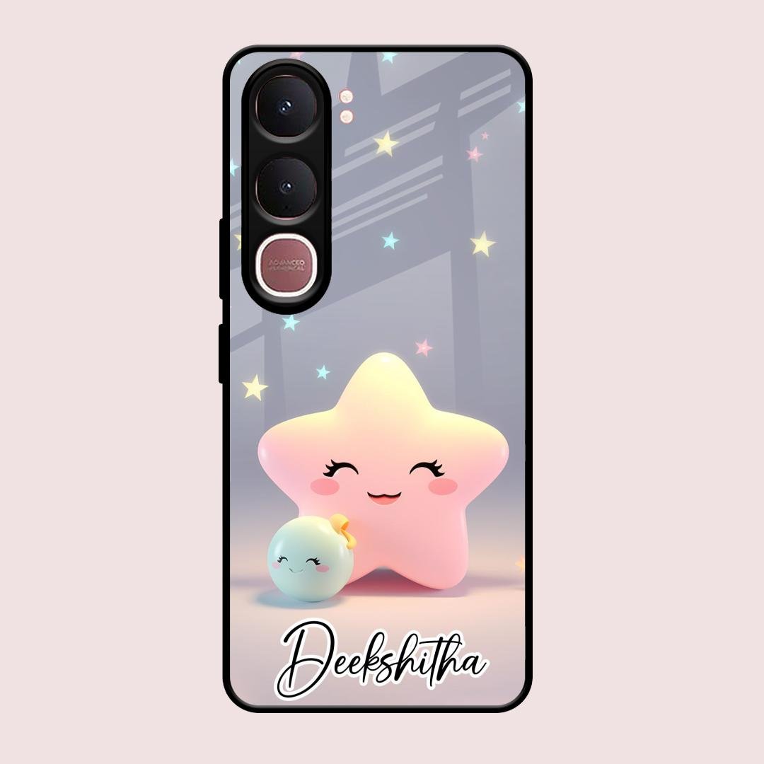 Pink Star Glossy Metal Case Cover For Vivo Y31 5G