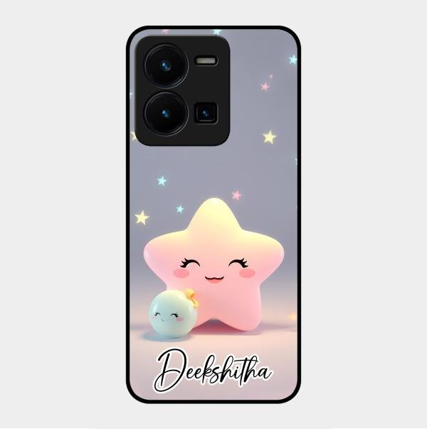 Pink Star Glossy Metal Case Cover For Vivo Y35