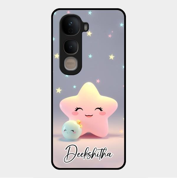 Pink Star Glossy Metal Case Cover For Vivo Y400 5G