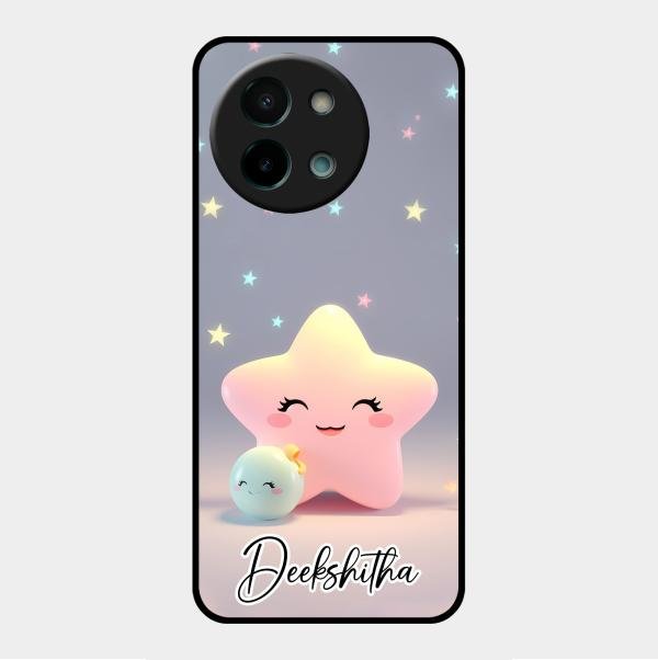 Pink Star Glossy Metal Case Cover For Vivo Y58 5G