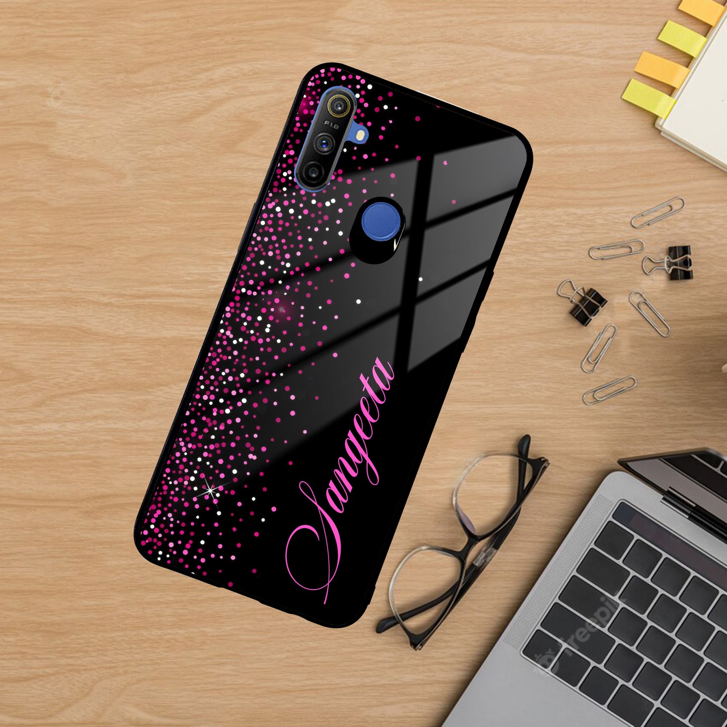 Pink Glitter Customize Glass Case Cover For Realme/Narzo