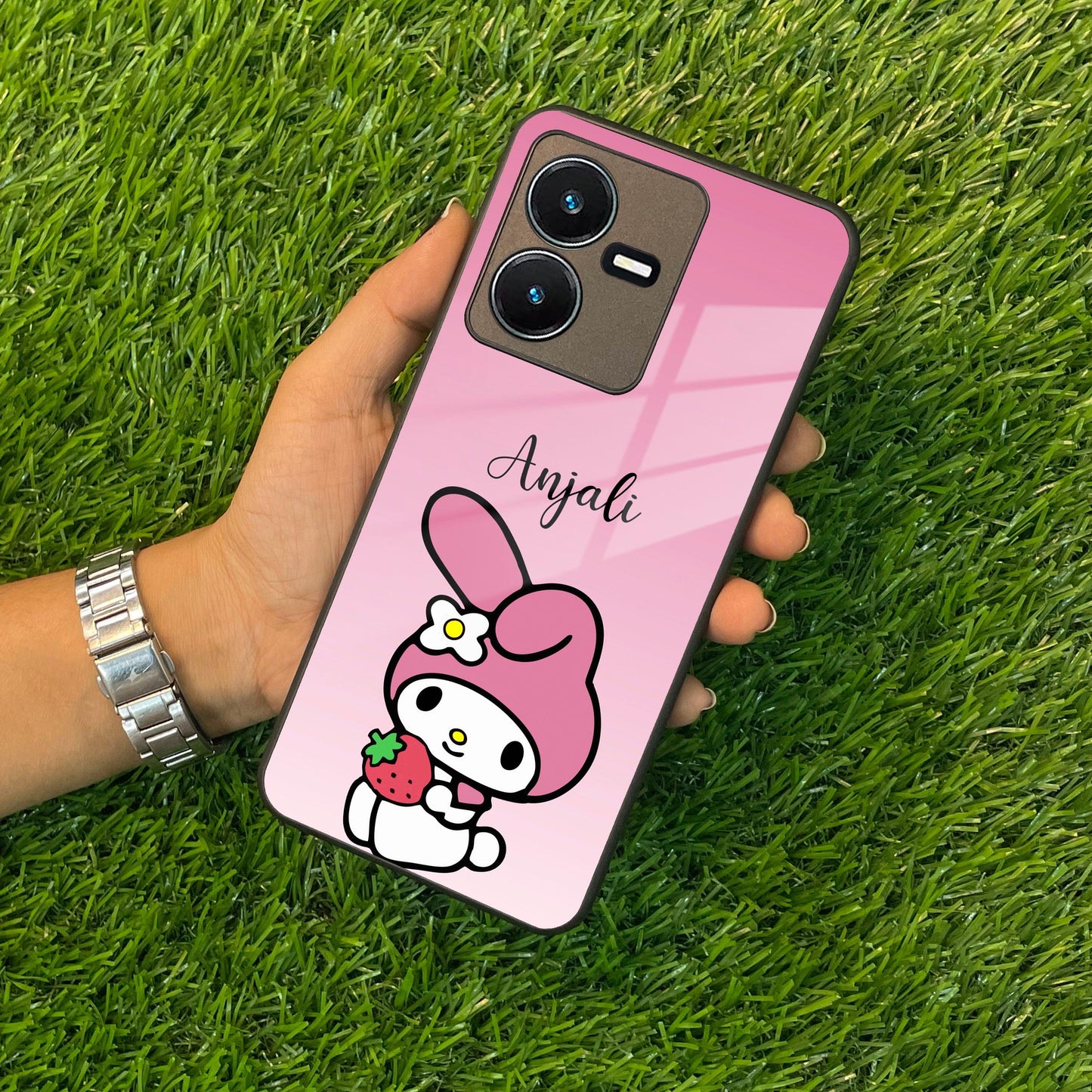 Pink Bunny Glass Case Cover For Vivo