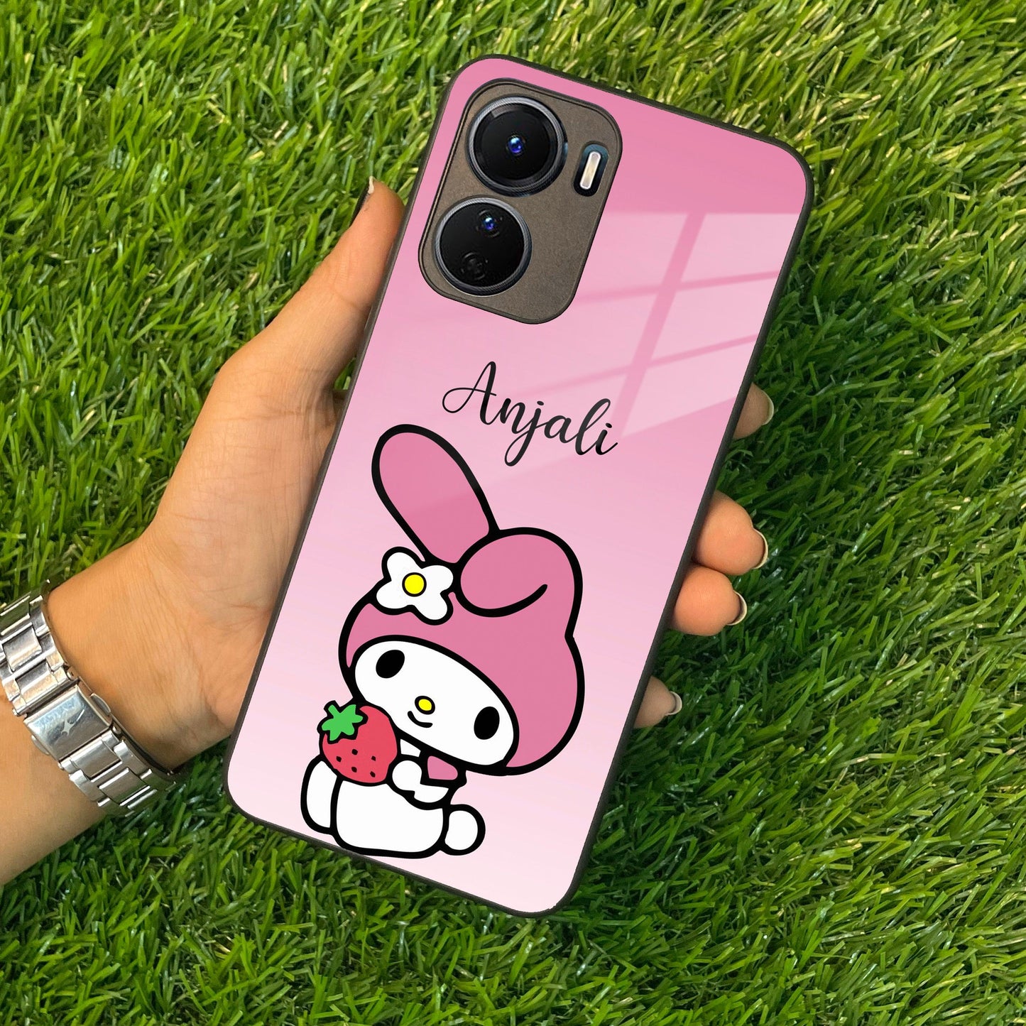 Pink Bunny Glass Case Cover For Vivo