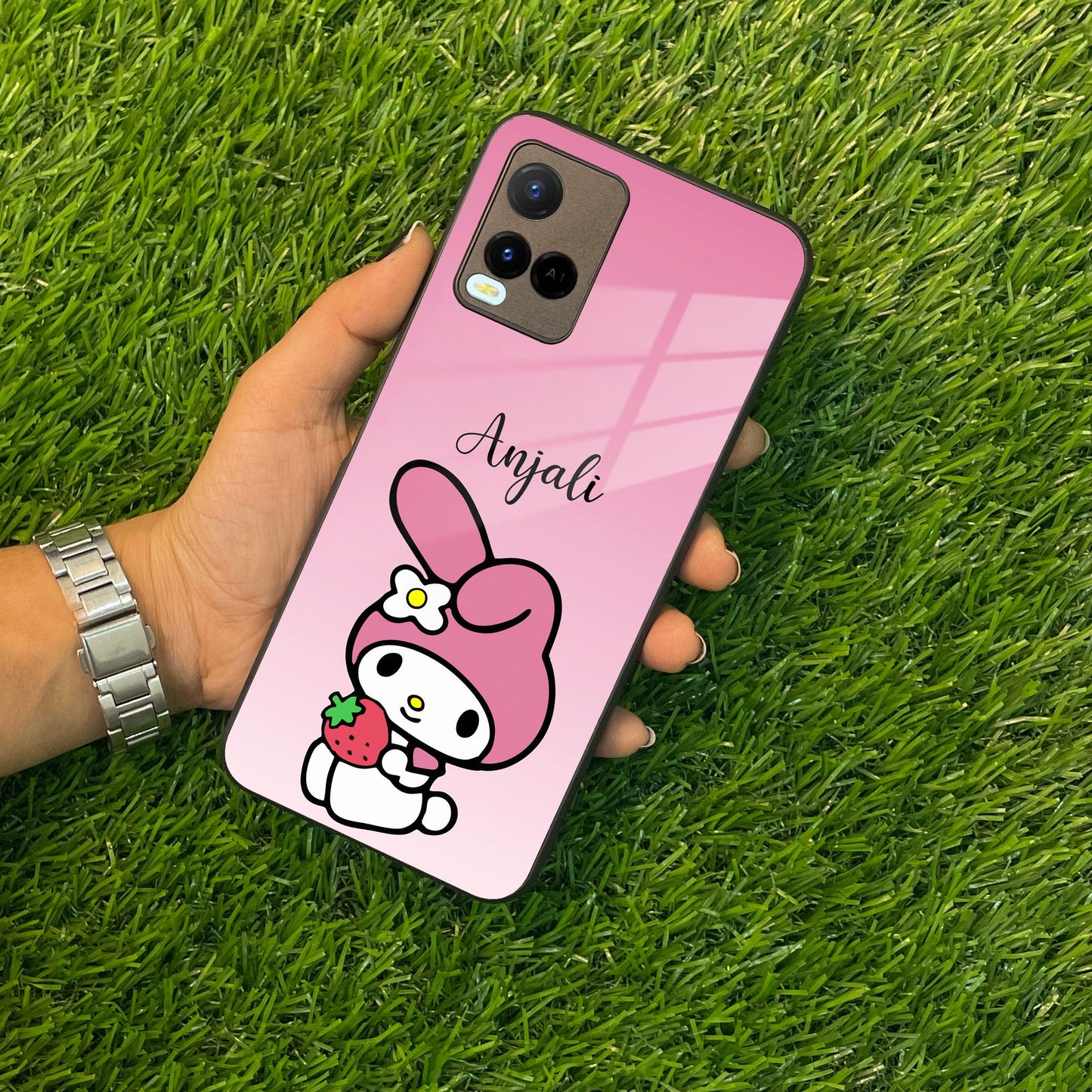 Pink Bunny Glass Case Cover For Vivo