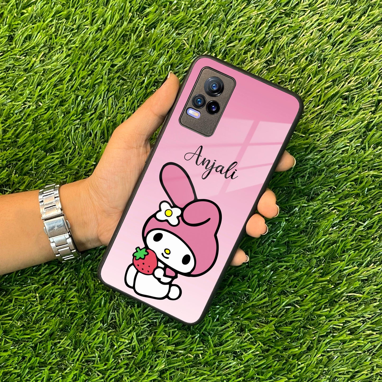 Pink Bunny Glass Case Cover For Vivo