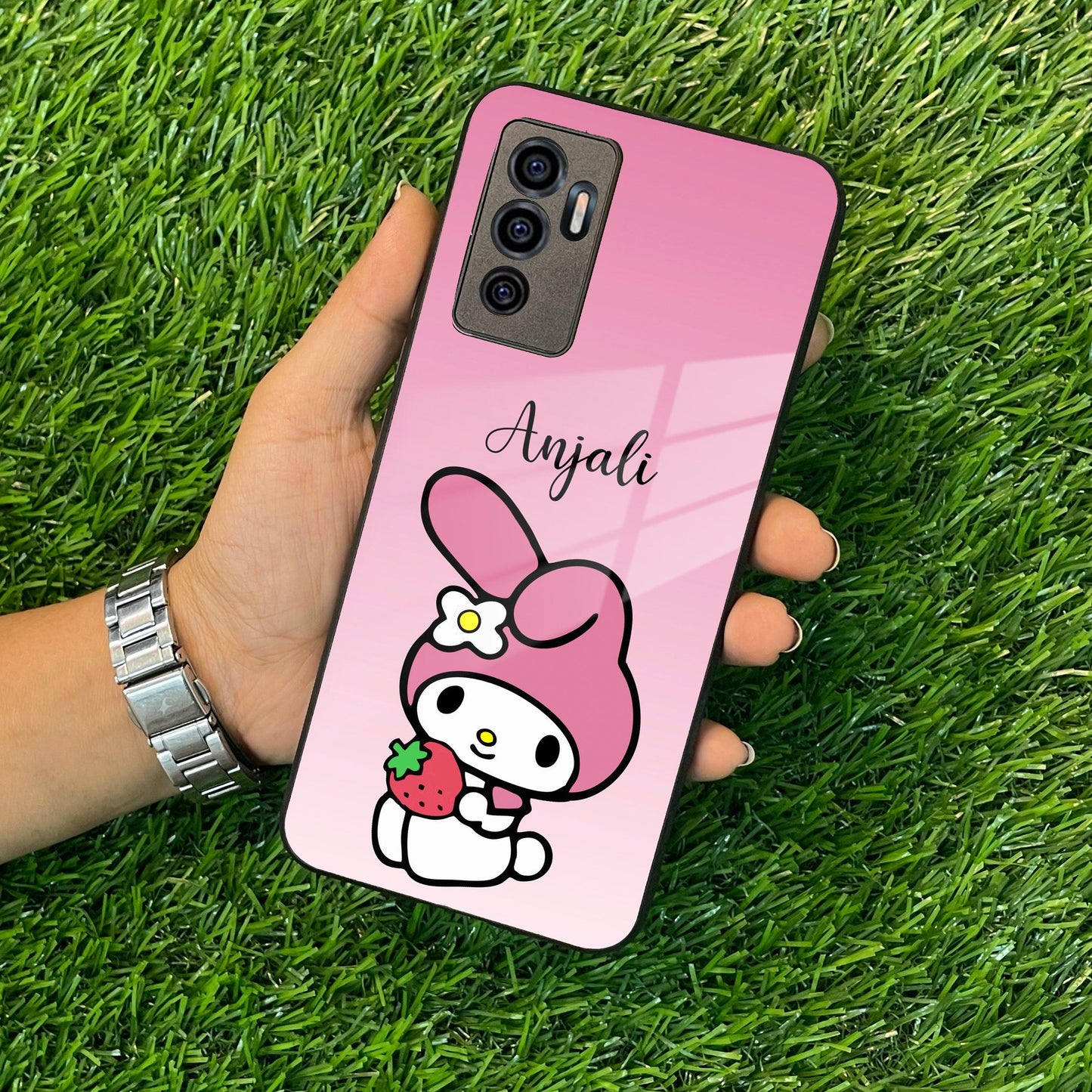 Pink Bunny Glass Case Cover For Vivo