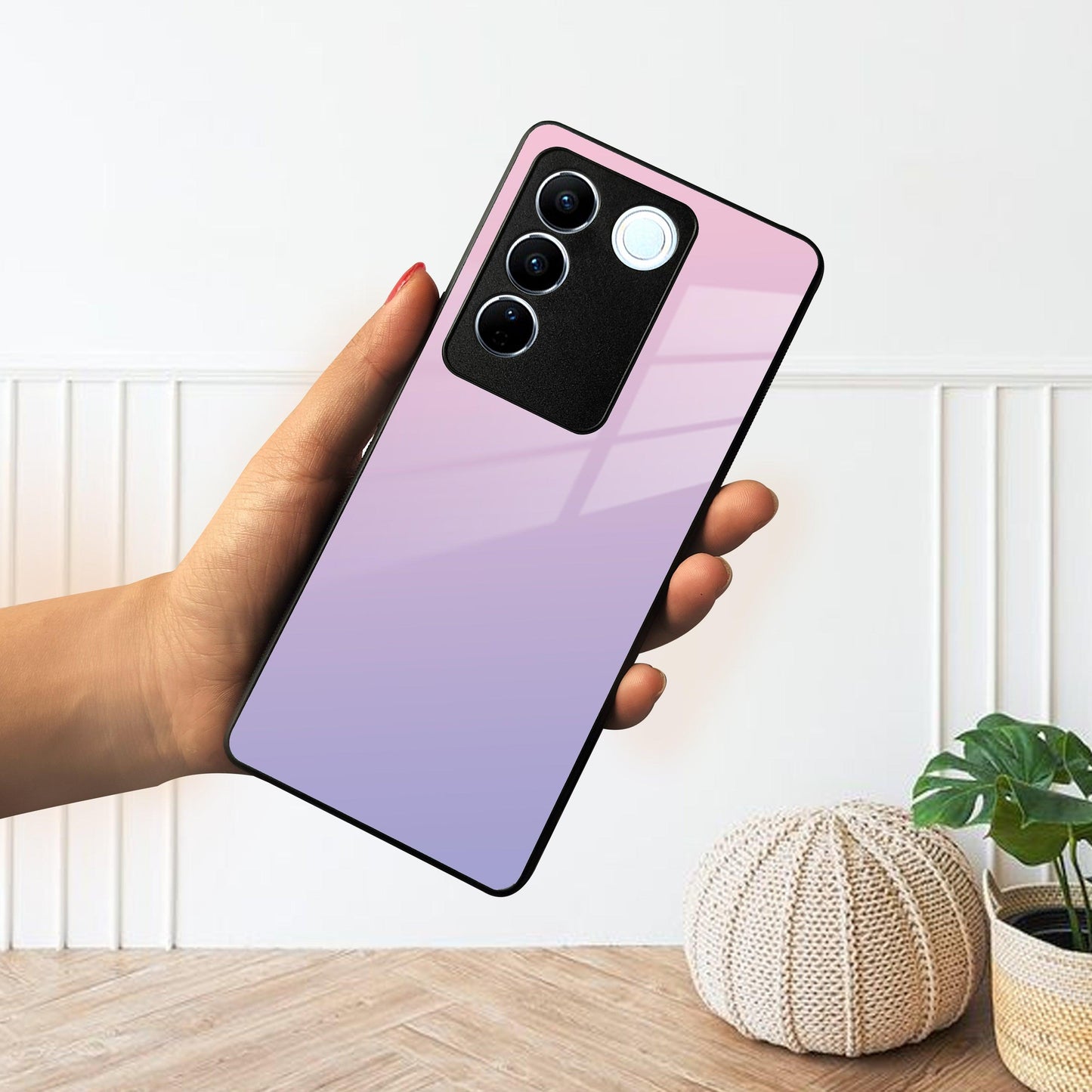 Pink Gradient Glass Case Cover For Vivo