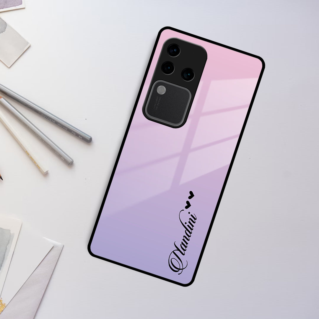 Pink Gradient Glass Case Cover For Vivo