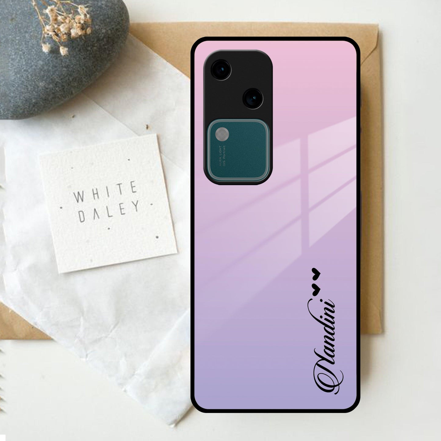 Pink Gradient Glass Case Cover For Vivo