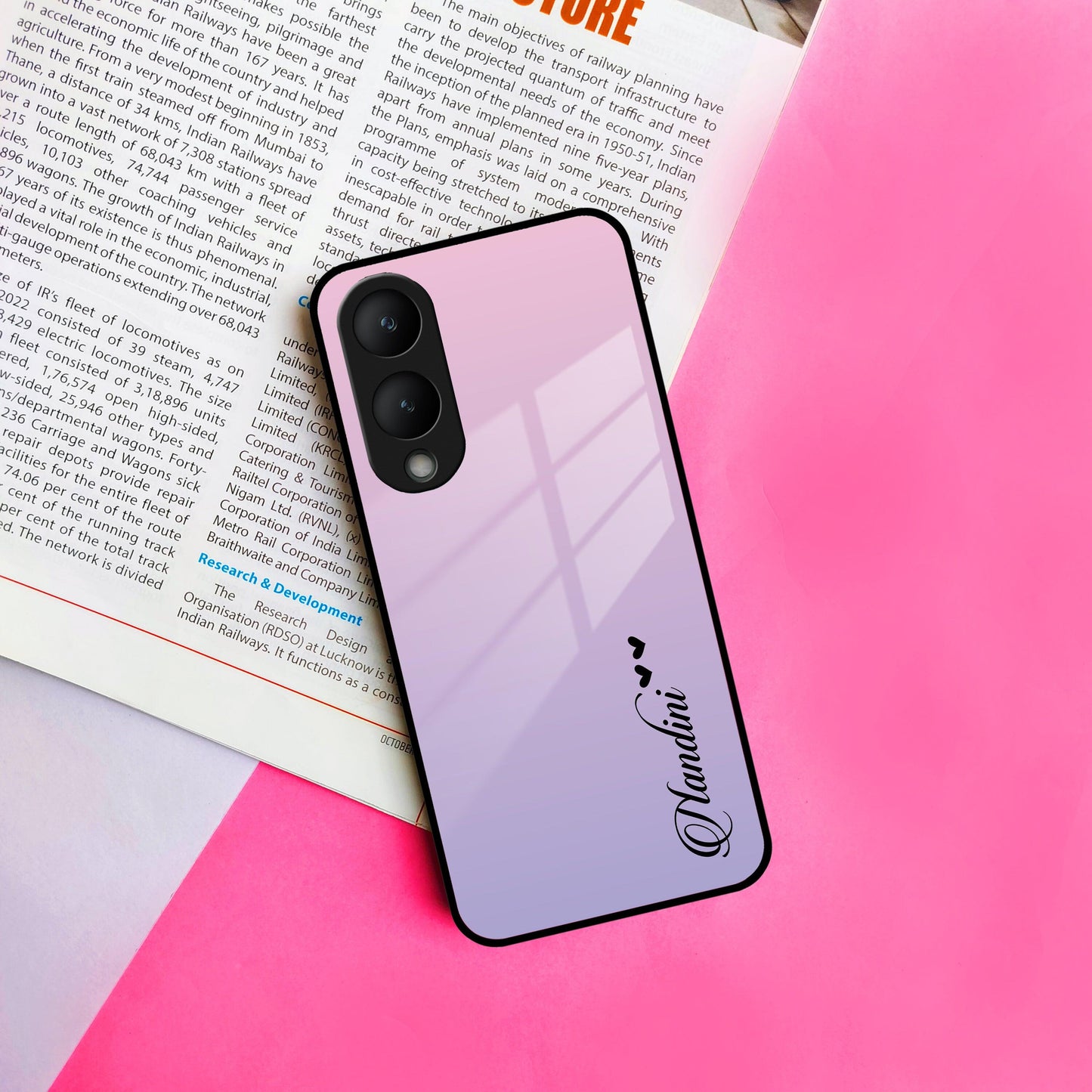 Pink Gradient Glass Case Cover For Vivo