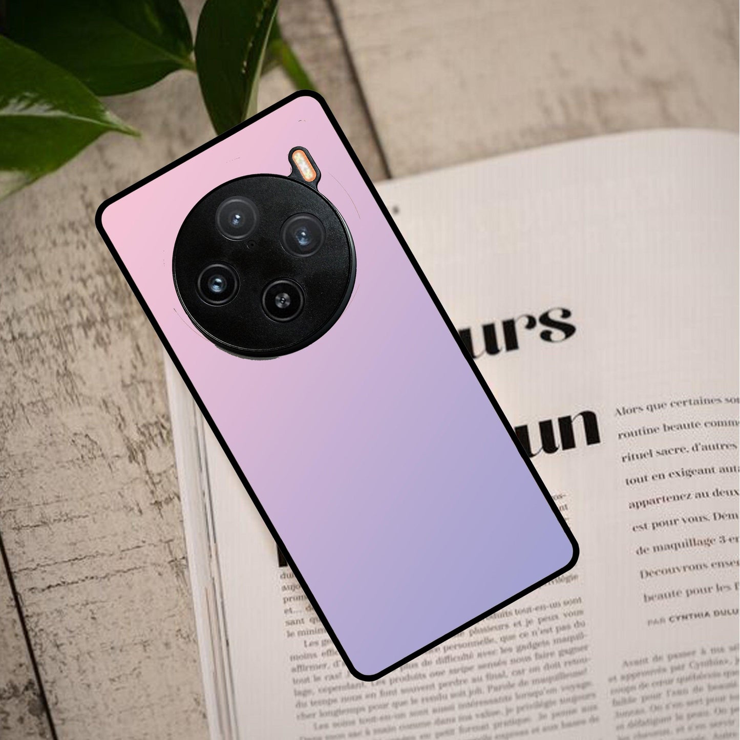 Pink Gradient Glass Case Cover For Vivo