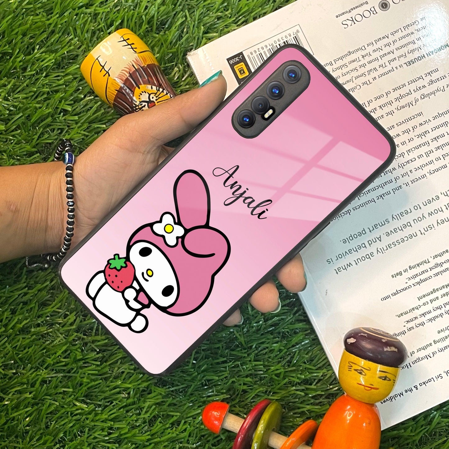 Pink Bunny Glass Case Cover For Oppo