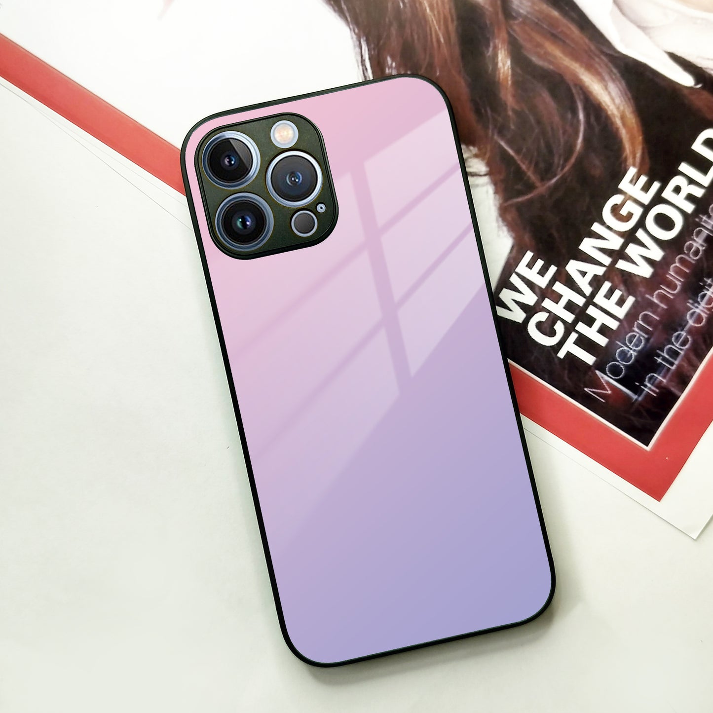 Pink Gradient Glass Case Cover For iPhone