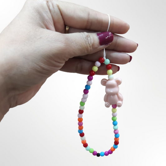 Bear With Color Pearls Phone Charm Strap