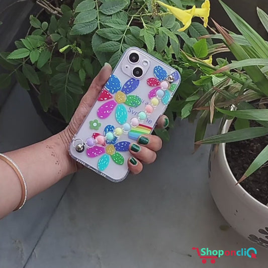 Cute Flowers Phone Case With Hand Chain iPhone ( Floral )