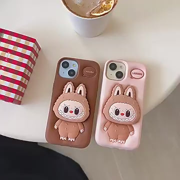 Cute Cartoon 3D Silicone Phone Case with Scalable Holder for iPhone