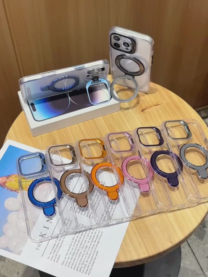 Transparent Rotated Ring Bracket Magnetic Phone Cover for iPhone