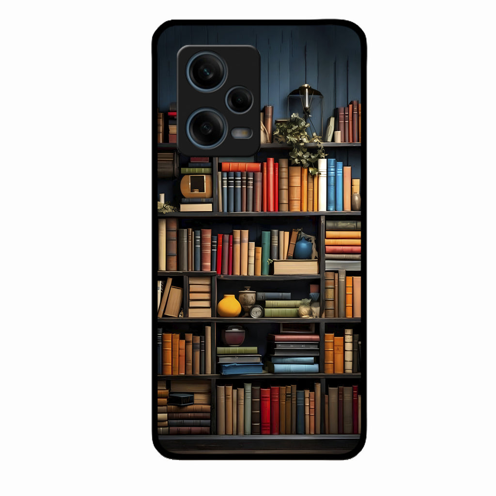 Colorful Bookshelf Art Glass Case Cover for Redmi Note 12 Pro Plus 5G