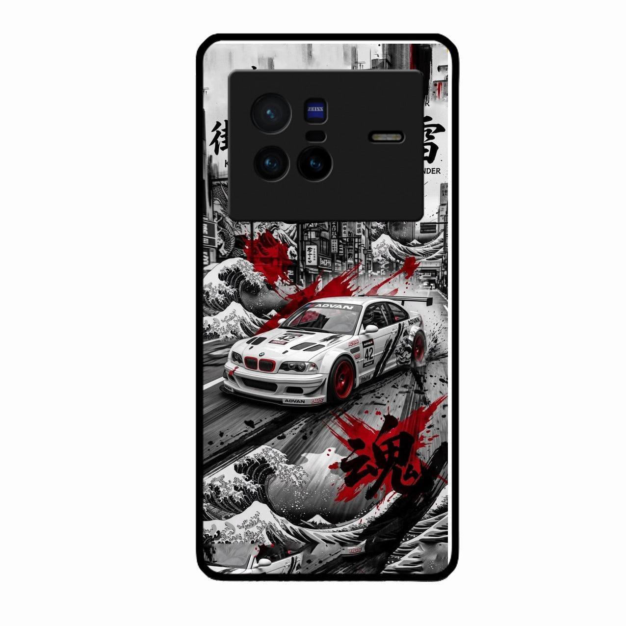 Japanese Wave Drift Racing Premium Glass Phone Case for Vivo X80 5G
