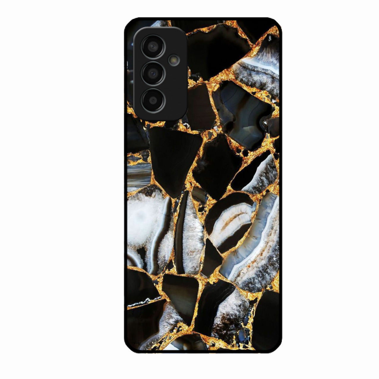 Black Gold Marble Glass Phone Case for Samsung Galaxy F15 5G