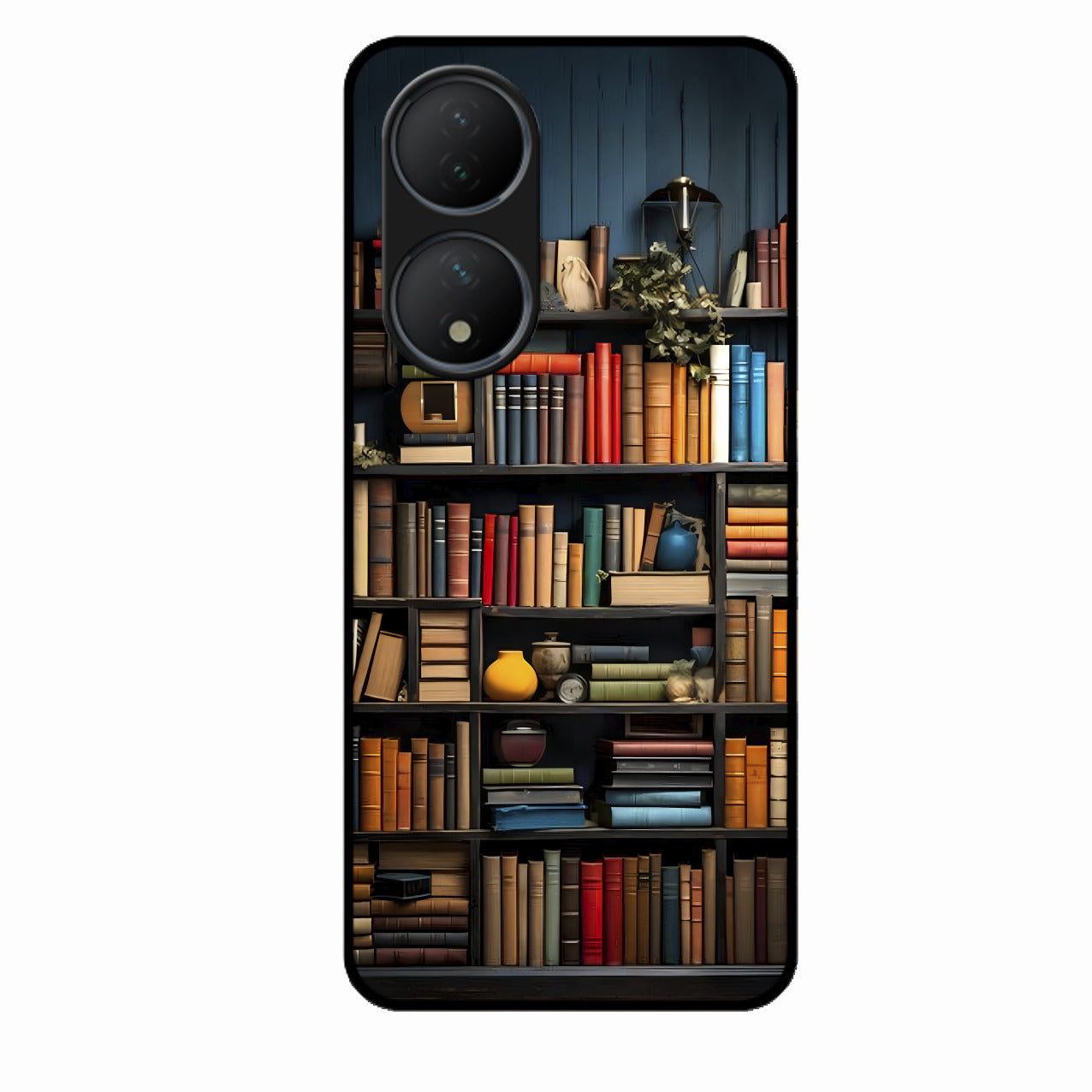 Colorful Bookshelf Art Glass Case Cover for Vivo T2 5G