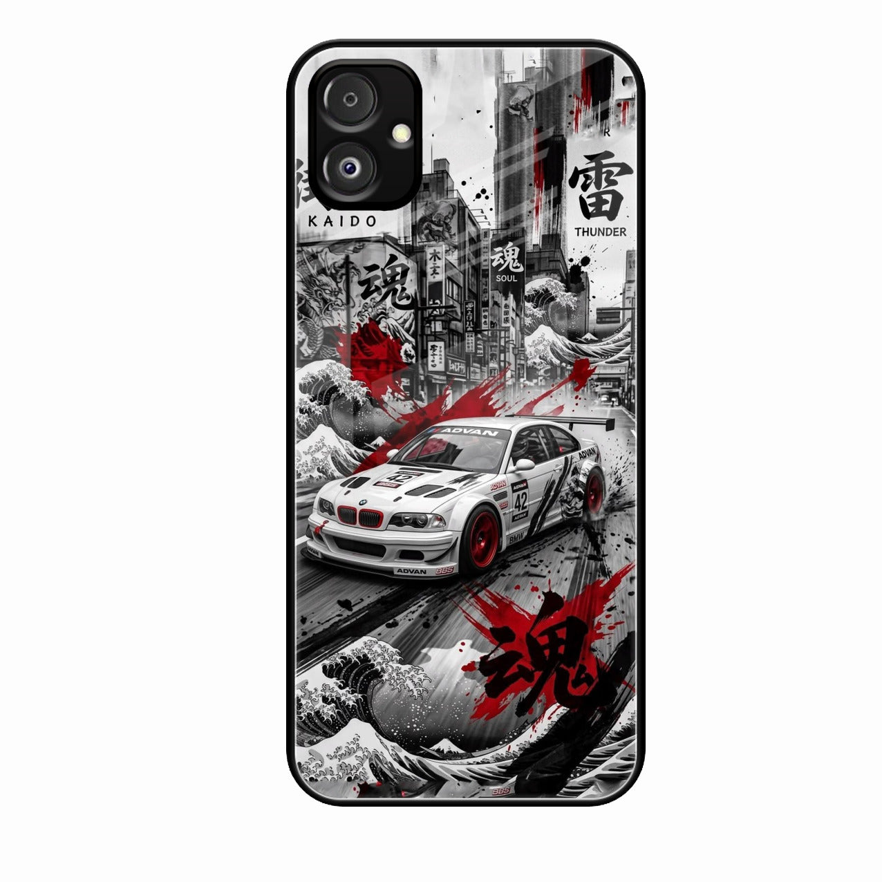 Japanese Wave Drift Racing Premium Glass Phone Case for Samsung Galaxy F14 5G