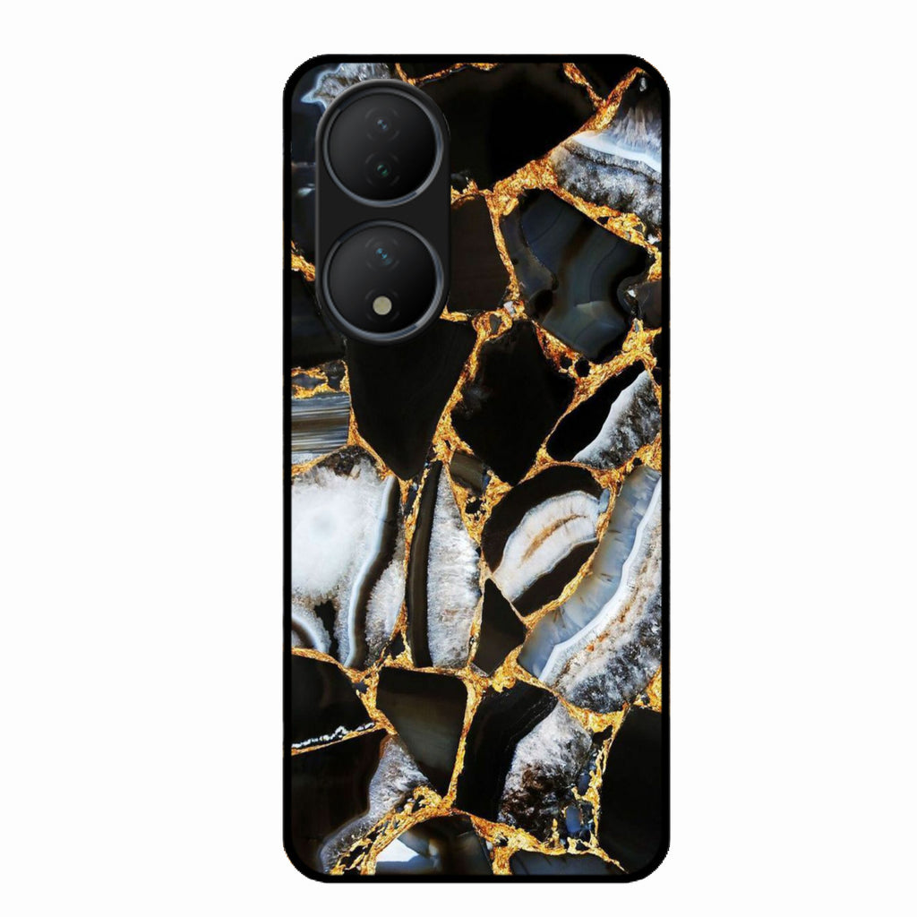 Black Gold Marble Glass Phone Case for Vivo Y100A 5G