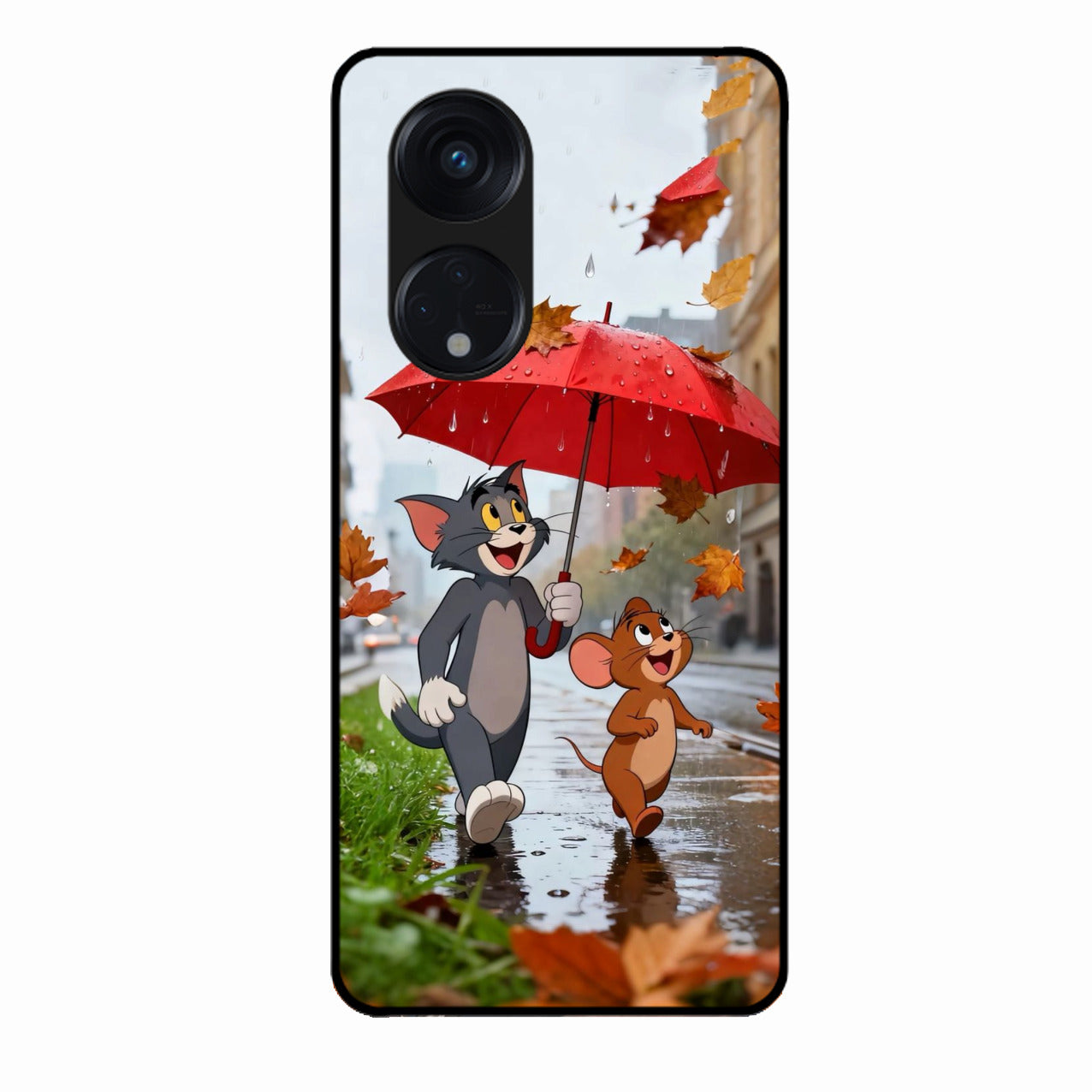 Rainy Day Cartoon Glass Phone Case for Oppo Reno 8T 5G