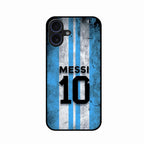 Blue Stripes Number 10 Football Glass Phone Case for iPhone 16 Plus