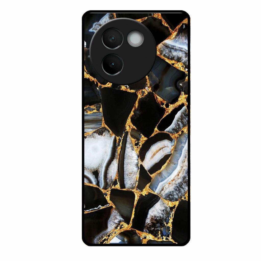 Black Gold Marble Glass Phone Case for Vivo V30E 5G