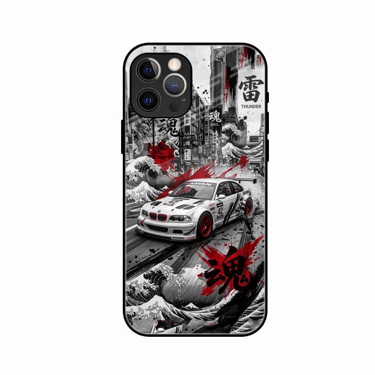 Japanese Wave Drift Racing Premium Glass Phone Case for iPhone 12 Pro