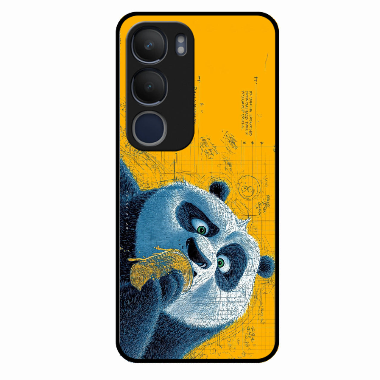 Cute Panda Sketch Premium Glass Phone Case for Vivo Y29 5G