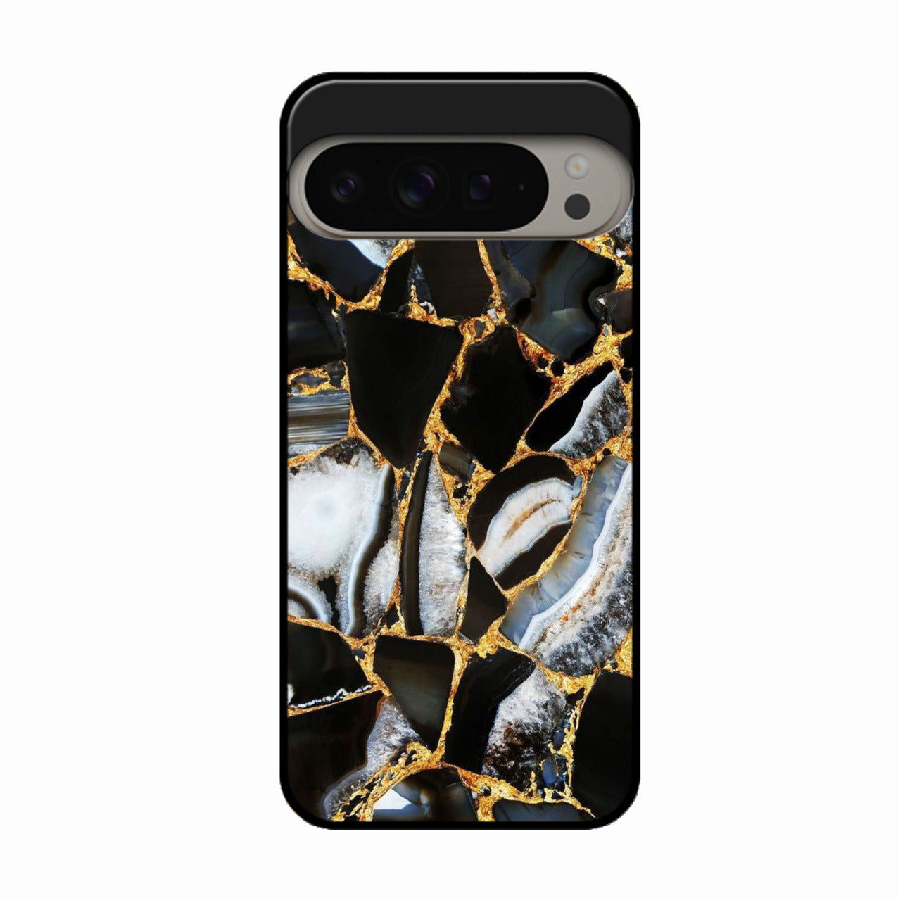 Black Gold Marble Glass Phone Case for Google Pixel 9 Pro Xl