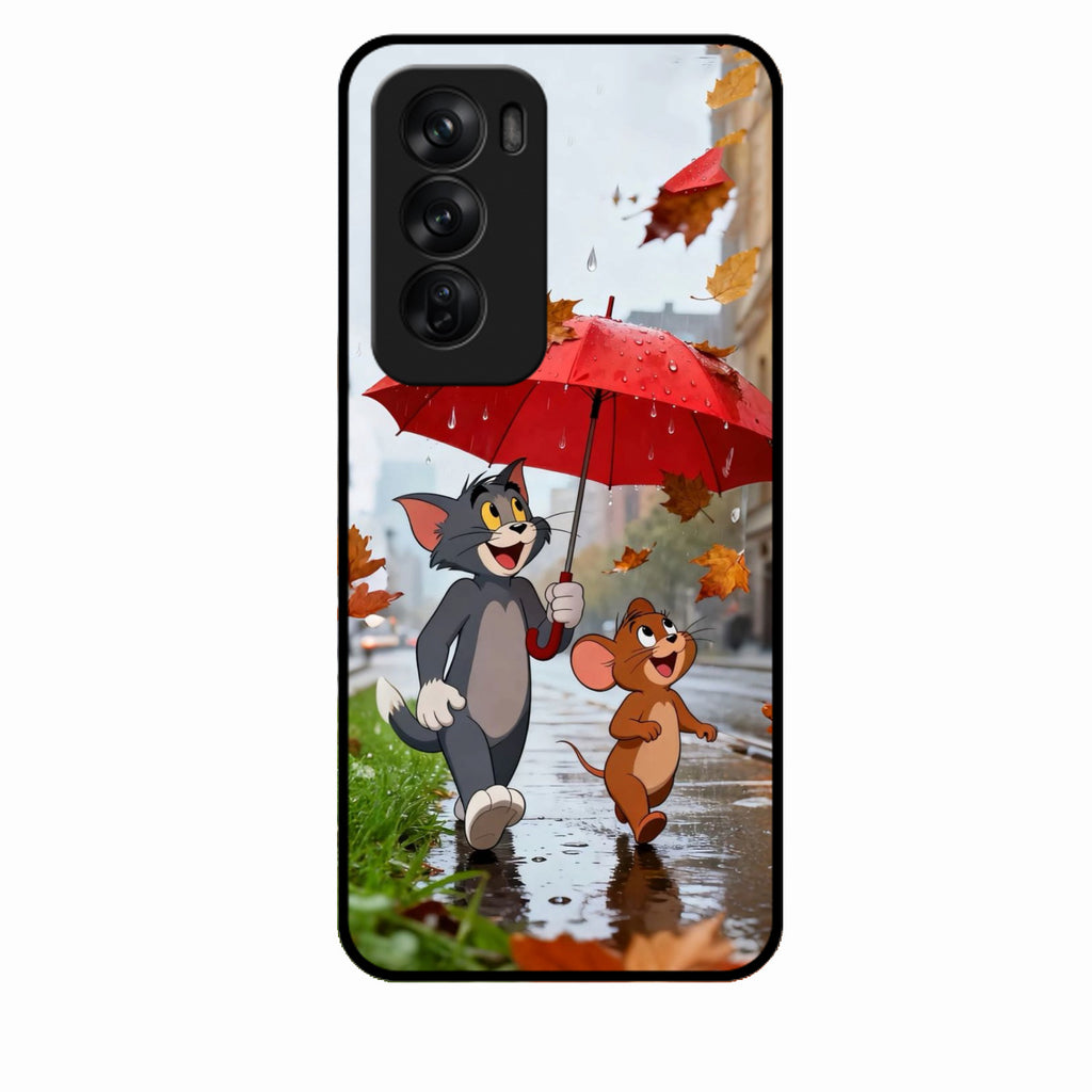 Rainy Day Cartoon Glass Phone Case for Oppo Reno 12 Pro 5G