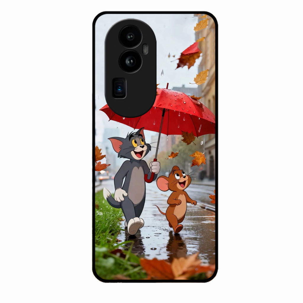 Rainy Day Cartoon Glass Phone Case for Oppo Reno 10 Pro Plus 5G