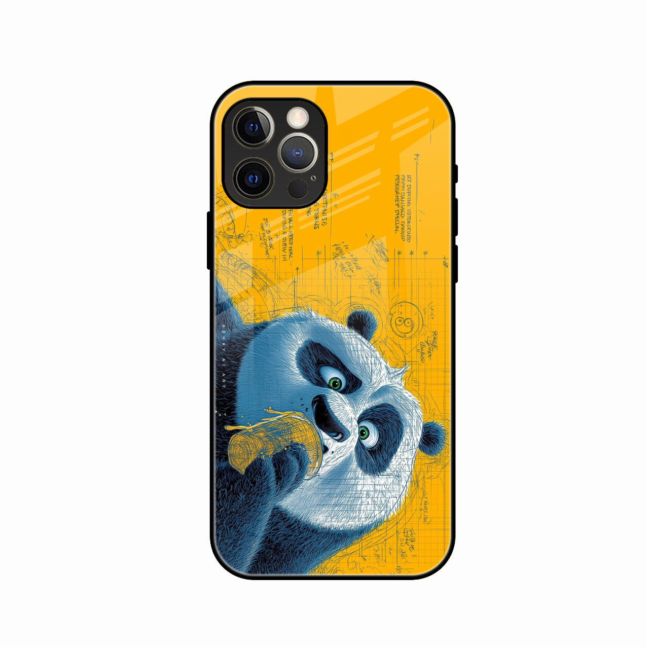 Cute Panda Sketch Premium Glass Phone Case for iPhone 13 Pro Max