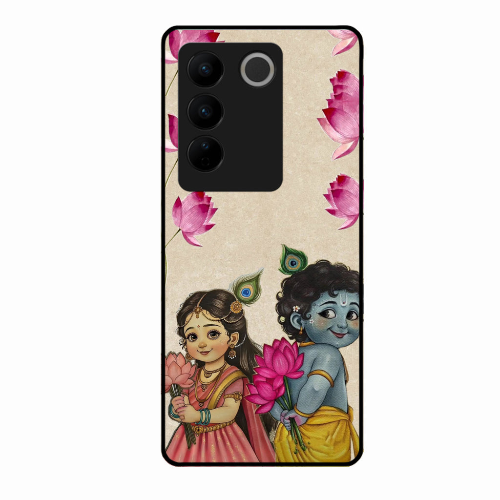 Krishna Eternal Lotus Glass Case for Vivo V27 5G