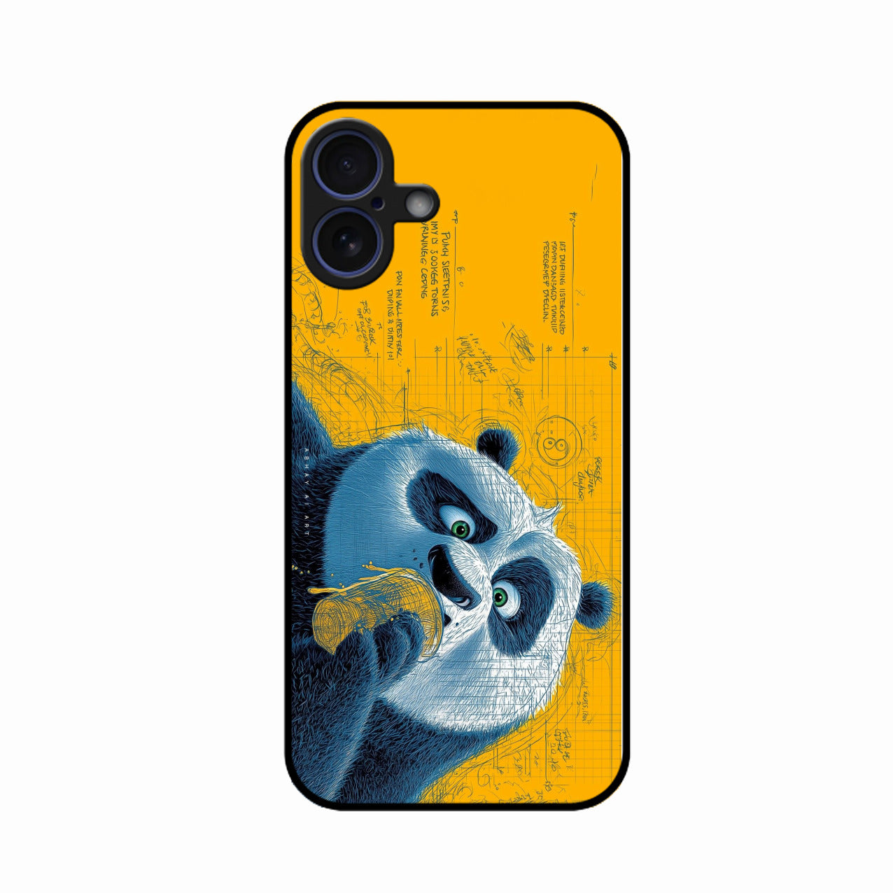 Cute Panda Sketch Premium Glass Phone Case for iPhone 16 Plus