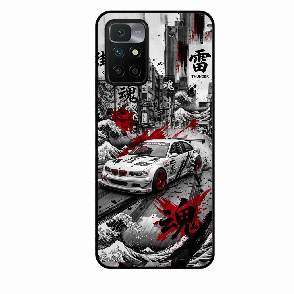 Japanese Wave Drift Racing Premium Glass Phone Case for Xiaomi Redmi 10 Prime