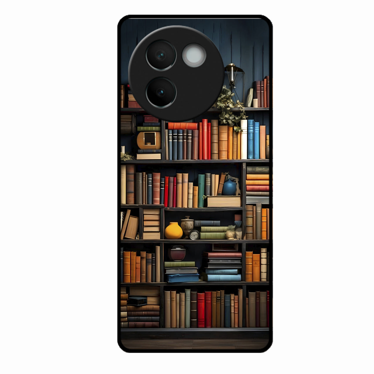 Colorful Bookshelf Art Glass Case Cover for Vivo V30E 5G