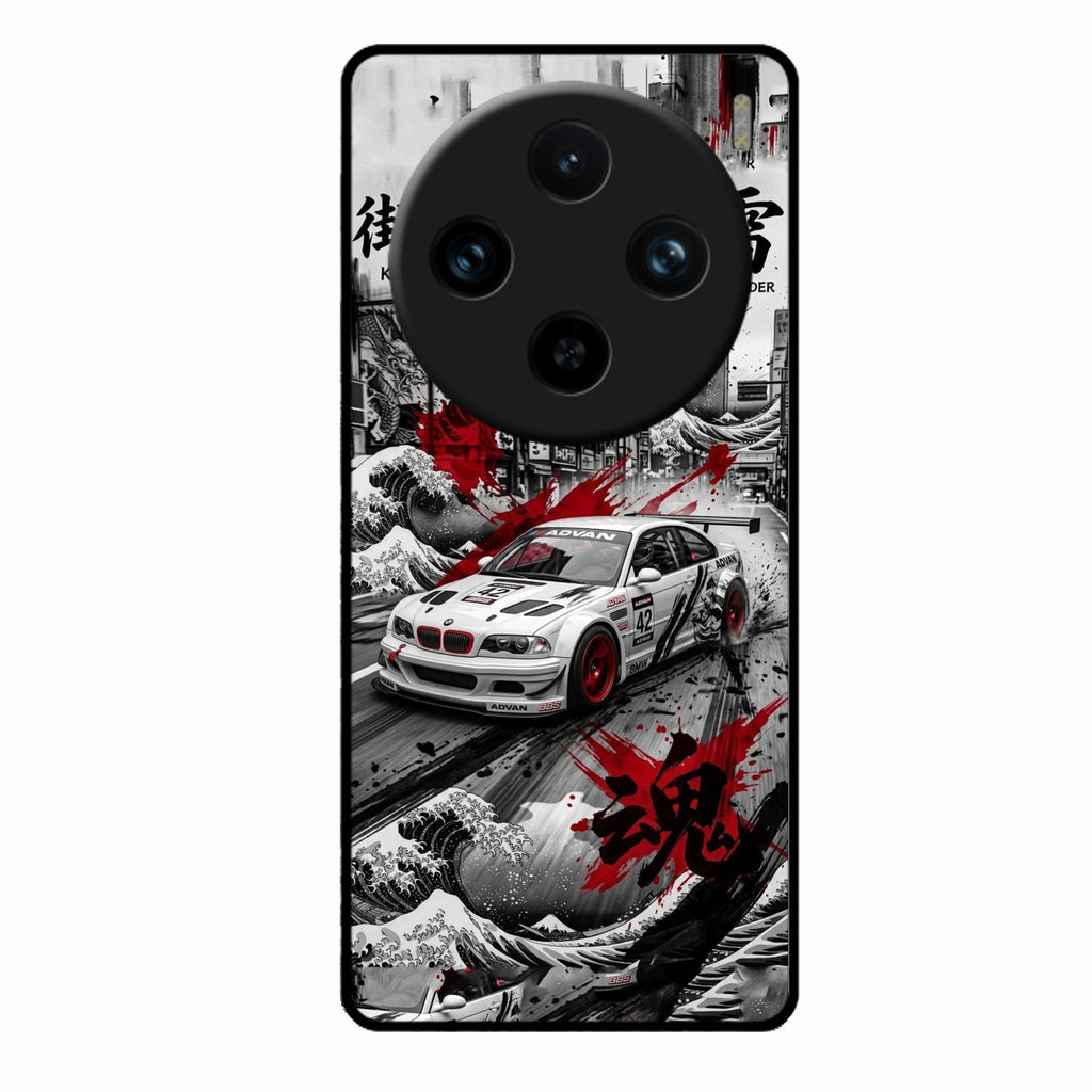 Japanese Wave Drift Racing Premium Glass Phone Case for Vivo X100 Pro 5G