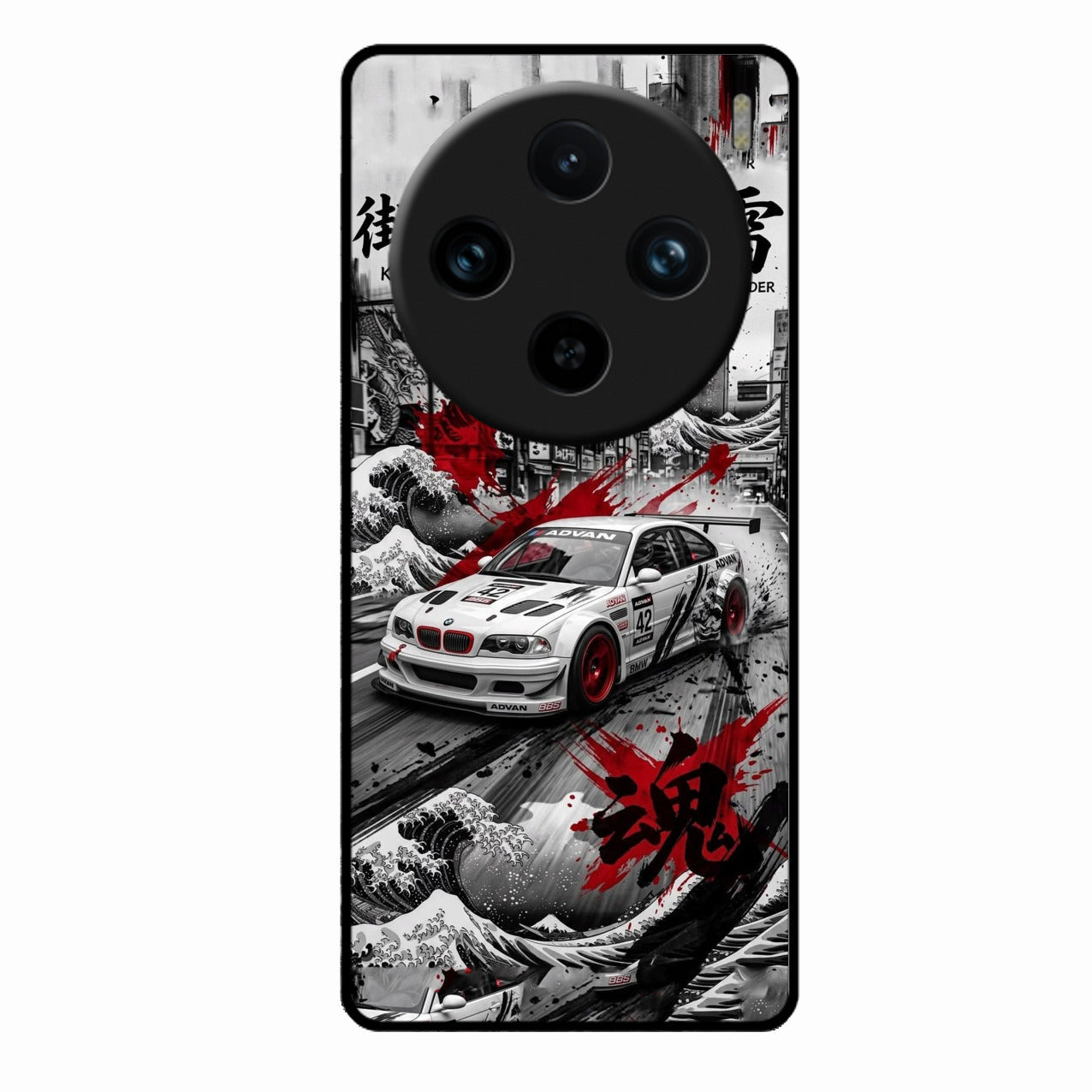 Japanese Wave Drift Racing Premium Glass Phone Case for Vivo X100 Pro 5G