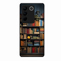Colorful Bookshelf Art Glass Case Cover for Vivo V27 Pro 5G
