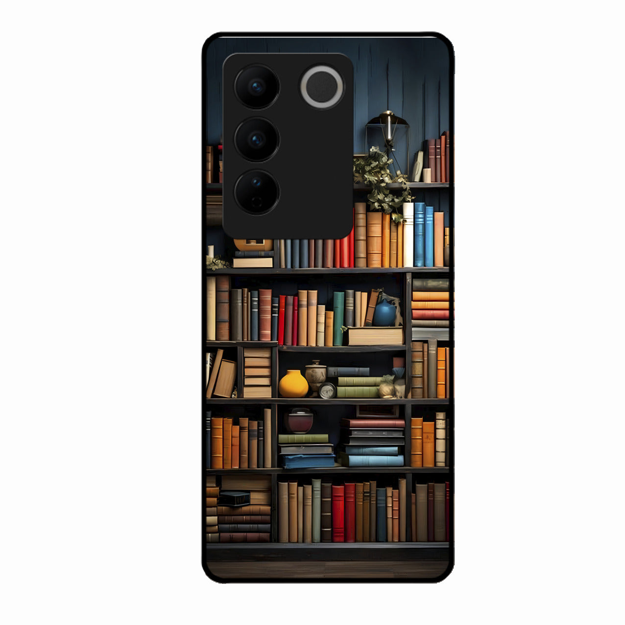 Colorful Bookshelf Art Glass Case Cover for Vivo V27 Pro 5G